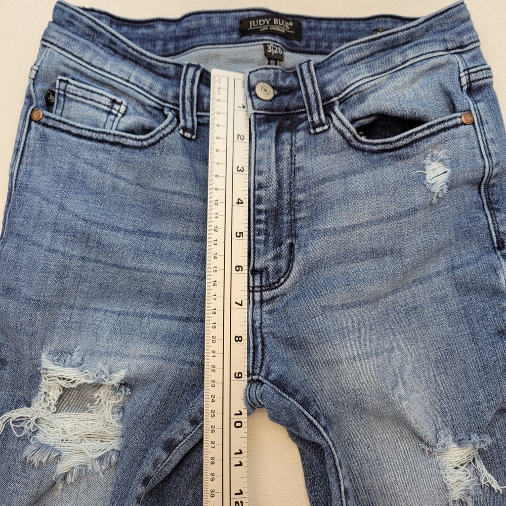 Judy Blue Jeans Womens 26 Blue Straight High Rise Distressed Raw Hem Denim - Picture 8 of 11